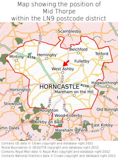Map showing location of Mid Thorpe within LN9