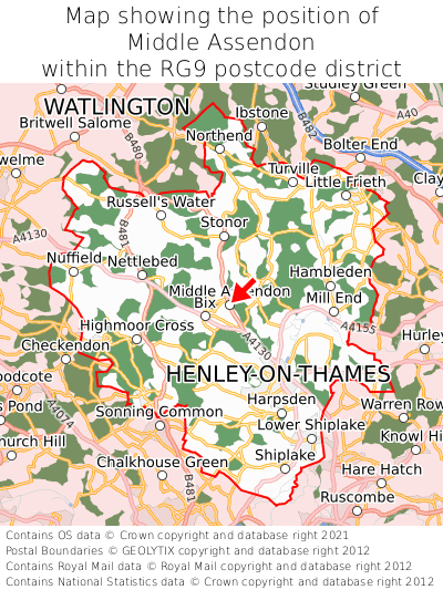 Map showing location of Middle Assendon within RG9