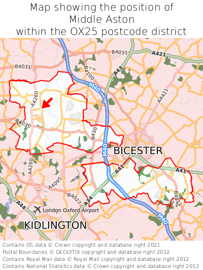 Map showing location of Middle Aston within OX25