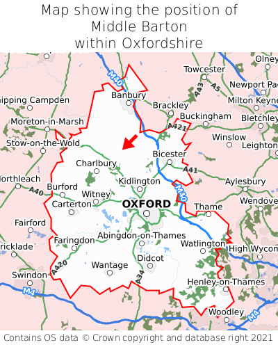 Map showing location of Middle Barton within Oxfordshire