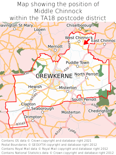 Map showing location of Middle Chinnock within TA18