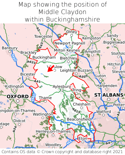 Map showing location of Middle Claydon within Buckinghamshire