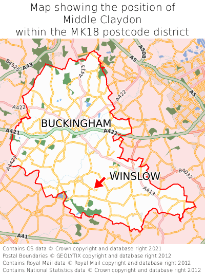 Map showing location of Middle Claydon within MK18