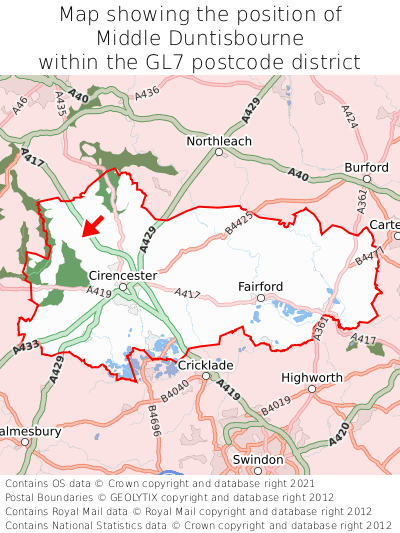 Map showing location of Middle Duntisbourne within GL7