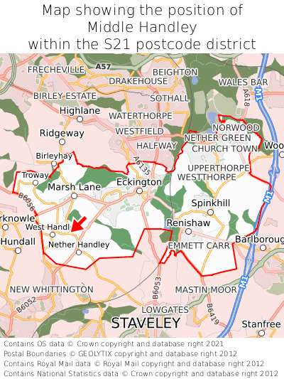 Map showing location of Middle Handley within S21