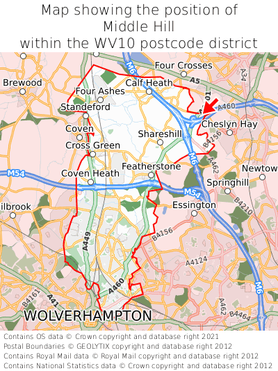 Map showing location of Middle Hill within WV10