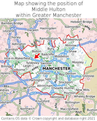 Map showing location of Middle Hulton within Greater Manchester