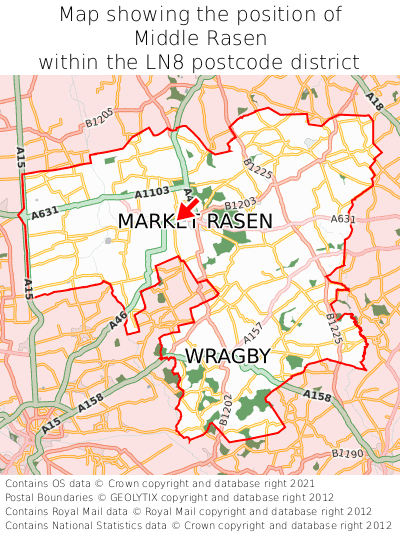Map showing location of Middle Rasen within LN8