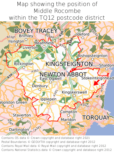 Map showing location of Middle Rocombe within TQ12