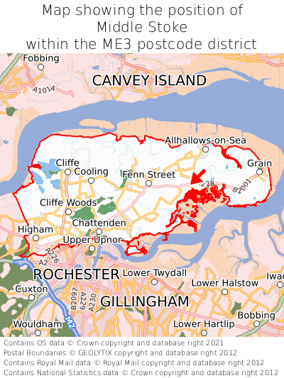 Map showing location of Middle Stoke within ME3