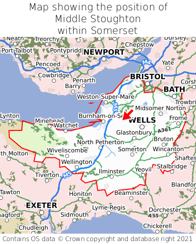 Map showing location of Middle Stoughton within Somerset