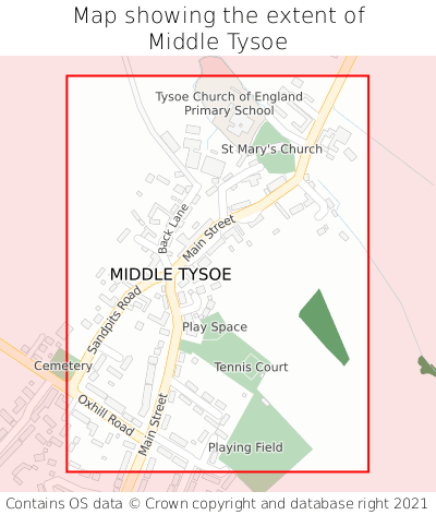 Map showing extent of Middle Tysoe as bounding box