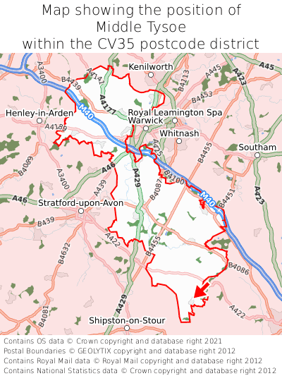 Map showing location of Middle Tysoe within CV35