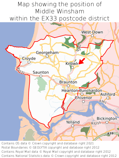 Map showing location of Middle Winsham within EX33