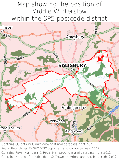 Map showing location of Middle Winterslow within SP5