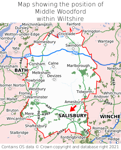 Map showing location of Middle Woodford within Wiltshire
