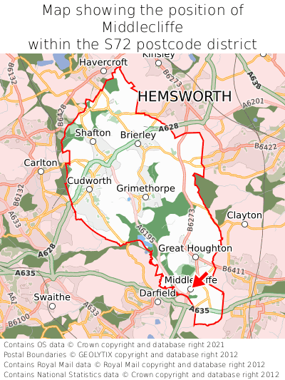 Map showing location of Middlecliffe within S72