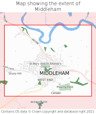 Map showing extent of Middleham as bounding box