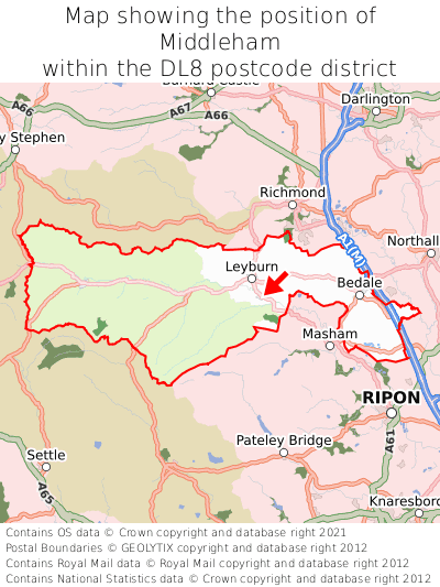 Map showing location of Middleham within DL8