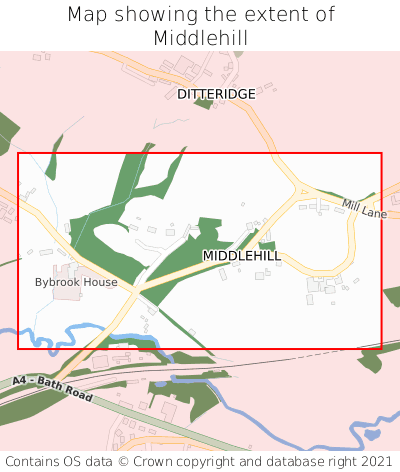 Map showing extent of Middlehill as bounding box