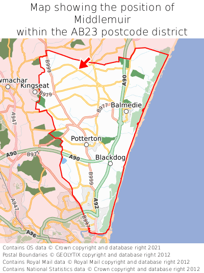 Map showing location of Middlemuir within AB23