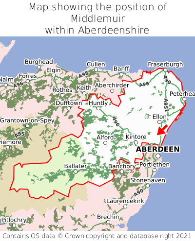 Map showing location of Middlemuir within Aberdeenshire