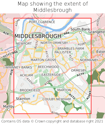 Map showing extent of Middlesbrough as bounding box
