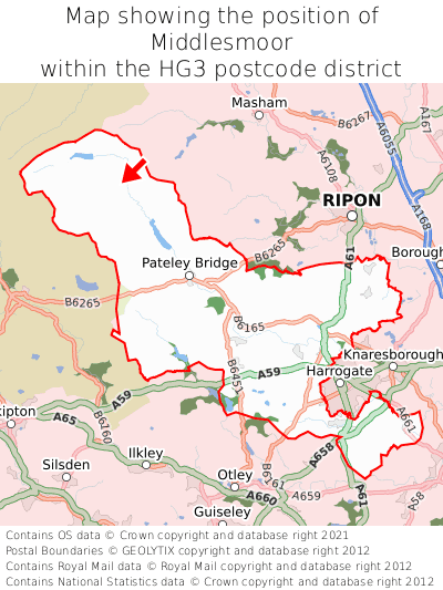 Map showing location of Middlesmoor within HG3