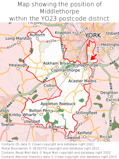 Map showing location of Middlethorpe within YO23