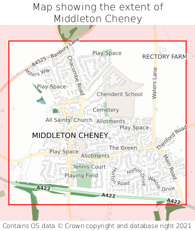 Map showing extent of Middleton Cheney as bounding box