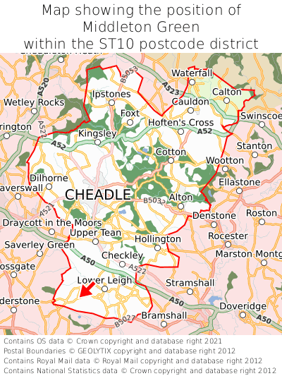 Map showing location of Middleton Green within ST10