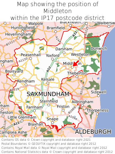 Map showing location of Middleton within IP17