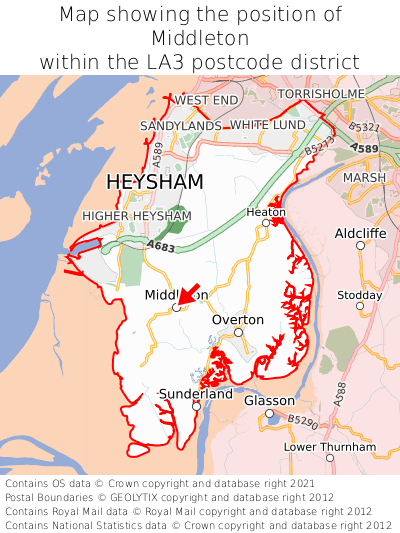 Map showing location of Middleton within LA3