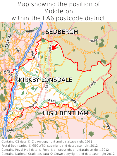 Map showing location of Middleton within LA6