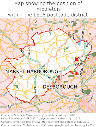 Map showing location of Middleton within LE16