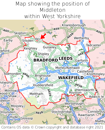 Map showing location of Middleton within West Yorkshire