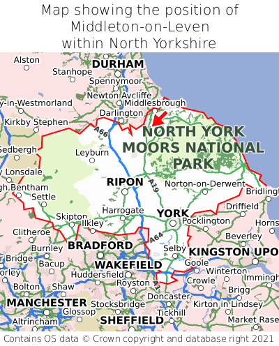 Map showing location of Middleton-on-Leven within North Yorkshire