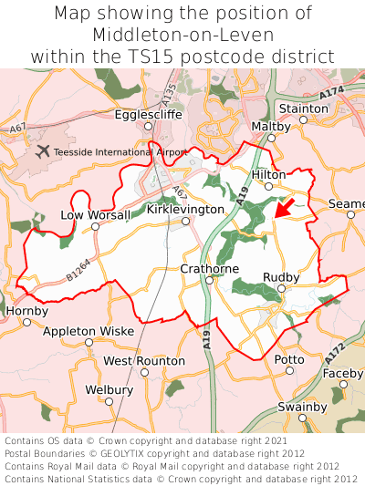 Map showing location of Middleton-on-Leven within TS15