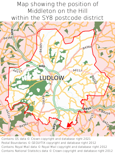 Map showing location of Middleton on the Hill within SY8