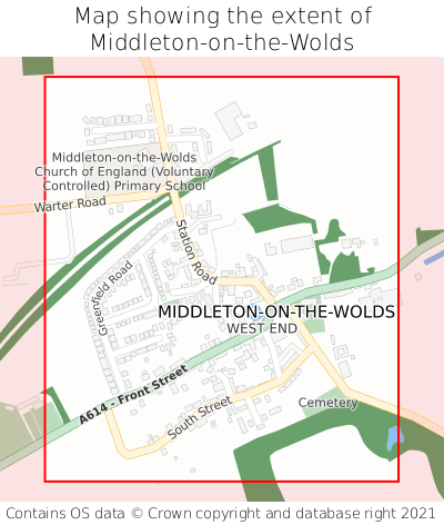 Map showing extent of Middleton-on-the-Wolds as bounding box