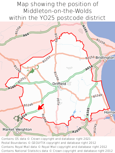 Map showing location of Middleton-on-the-Wolds within YO25