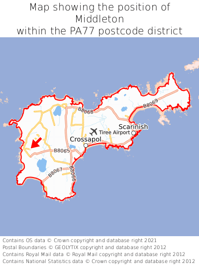 Map showing location of Middleton within PA77