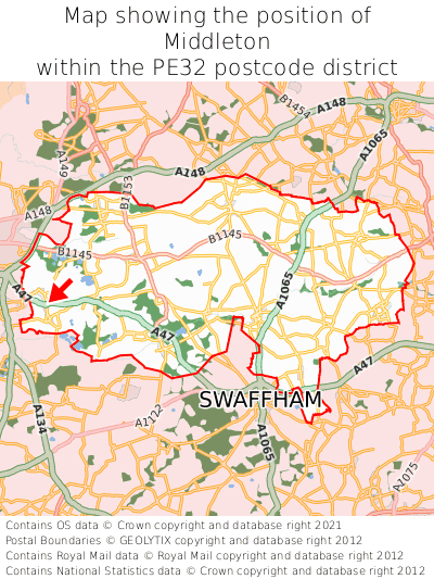 Map showing location of Middleton within PE32