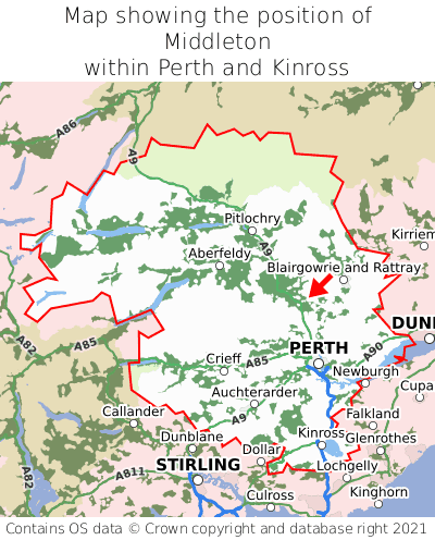 Map showing location of Middleton within Perth and Kinross