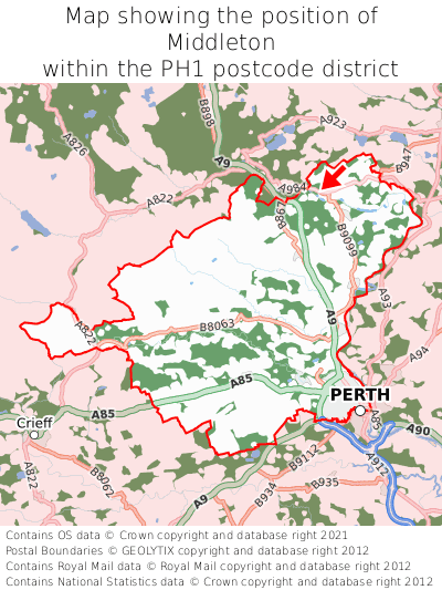 Map showing location of Middleton within PH1