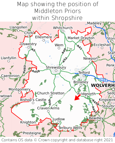 Map showing location of Middleton Priors within Shropshire