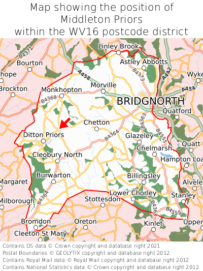 Map showing location of Middleton Priors within WV16
