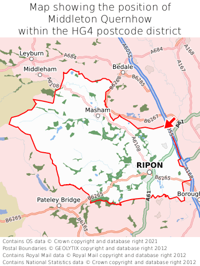 Map showing location of Middleton Quernhow within HG4