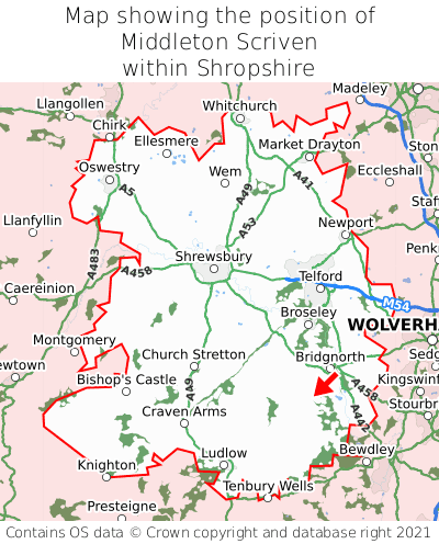 Map showing location of Middleton Scriven within Shropshire