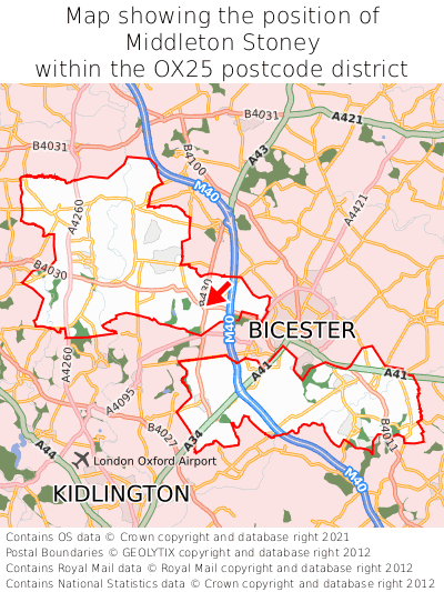 Map showing location of Middleton Stoney within OX25